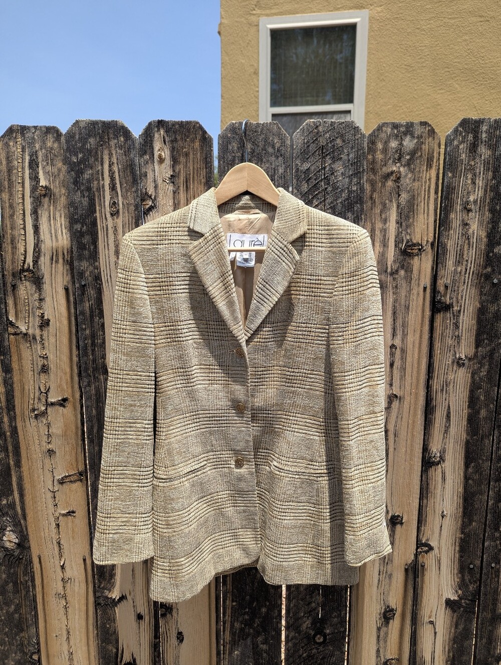 Vintage classic Women's Plaid Blazer Jacket in Beige